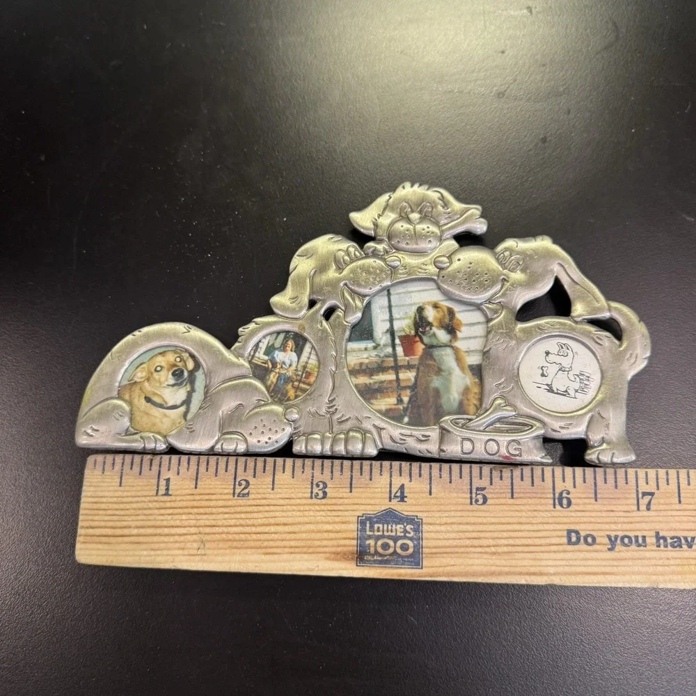 Vintage Pewter Pet Dog Puppy Collage Picture‎ Frame Holds 4 Pictures